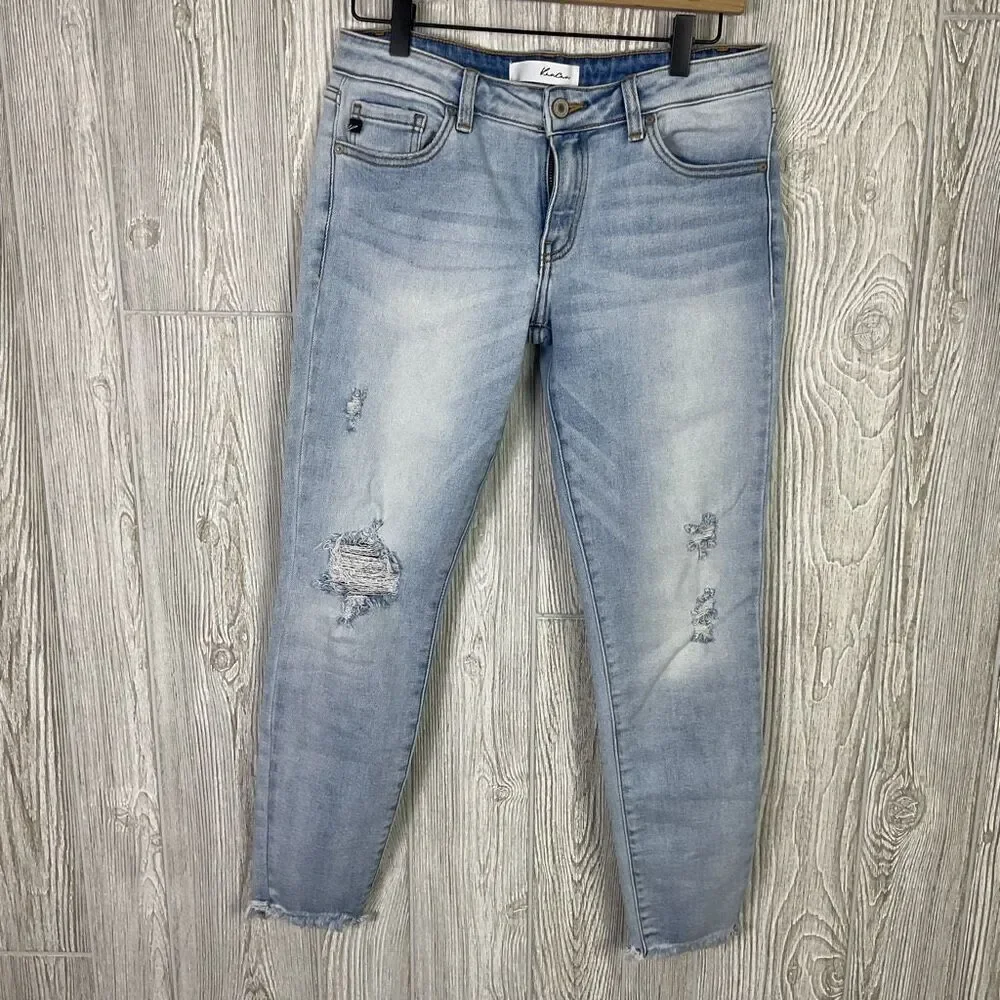 KanCan Distressed Ankle Skinny Jeans Women’s 9/28 Raw Hem Light Wash #KC8392